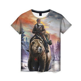 Женская футболка 3D с принтом Медведь в Петрозаводске, 100% полиэфир ( синтетическое хлопкоподобное полотно) | прямой крой, круглый вырез горловины, длина до линии бедер | лес | медведь | мишка | патриот | россия | я русский