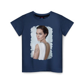 Детская футболка хлопок с принтом Angelina Jolie в Петрозаводске, 100% хлопок | круглый вырез горловины, полуприлегающий силуэт, длина до линии бедер | татуировки