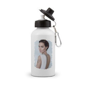 Бутылка спортивная с принтом Angelina Jolie в Петрозаводске, металл | емкость — 500 мл, в комплекте две пластиковые крышки и карабин для крепления | татуировки