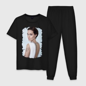 Мужская пижама хлопок с принтом Angelina Jolie в Петрозаводске, 100% хлопок | брюки и футболка прямого кроя, без карманов, на брюках мягкая резинка на поясе и по низу штанин
 | татуировки
