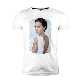 Мужская футболка премиум с принтом Angelina Jolie в Петрозаводске, 92% хлопок, 8% лайкра | приталенный силуэт, круглый вырез ворота, длина до линии бедра, короткий рукав | татуировки