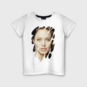 Детская футболка хлопок с принтом Анджелина Джоли в Петрозаводске, 100% хлопок | круглый вырез горловины, полуприлегающий силуэт, длина до линии бедер | angelina jolie | hollywood | анджелина джоли | голливуд | кинозвезда