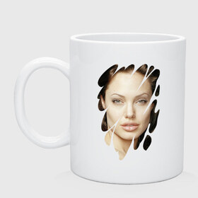 Кружка с принтом Анджелина Джоли в Петрозаводске, керамика | объем — 330 мл, диаметр — 80 мм. Принт наносится на бока кружки, можно сделать два разных изображения | angelina jolie | hollywood | анджелина джоли | голливуд | кинозвезда