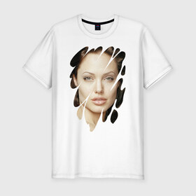 Мужская футболка премиум с принтом Анджелина Джоли в Петрозаводске, 92% хлопок, 8% лайкра | приталенный силуэт, круглый вырез ворота, длина до линии бедра, короткий рукав | angelina jolie | hollywood | анджелина джоли | голливуд | кинозвезда