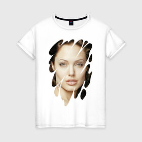 Женская футболка хлопок с принтом Анджелина Джоли в Петрозаводске, 100% хлопок | прямой крой, круглый вырез горловины, длина до линии бедер, слегка спущенное плечо | angelina jolie | hollywood | анджелина джоли | голливуд | кинозвезда