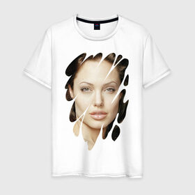 Мужская футболка хлопок с принтом Анджелина Джоли в Петрозаводске, 100% хлопок | прямой крой, круглый вырез горловины, длина до линии бедер, слегка спущенное плечо. | angelina jolie | hollywood | анджелина джоли | голливуд | кинозвезда