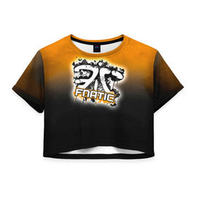Женская футболка 3D укороченная с принтом Fnatic team в Петрозаводске, 100% полиэстер | круглая горловина, длина футболки до линии талии, рукава с отворотами | fnatic