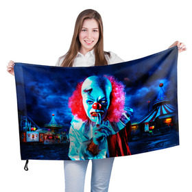Флаг 3D с принтом Клоун в Петрозаводске, 100% полиэстер | плотность ткани — 95 г/м2, размер — 67 х 109 см. Принт наносится с одной стороны | halloween | злодей | злой | клоун | монстр | хэлоуин