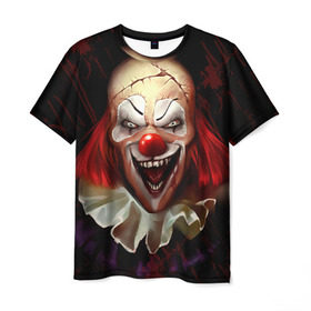 Мужская футболка 3D с принтом Зомби клоун в Петрозаводске, 100% полиэфир | прямой крой, круглый вырез горловины, длина до линии бедер | halloween | злодей | злой | клоун | монстр | хэлоуин