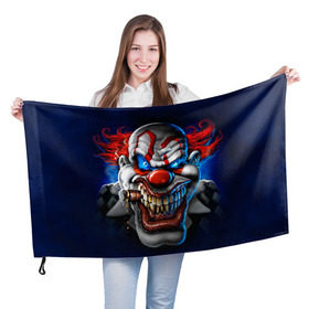Флаг 3D с принтом Клоун в Петрозаводске, 100% полиэстер | плотность ткани — 95 г/м2, размер — 67 х 109 см. Принт наносится с одной стороны | halloween | злодей | злой | клоун | монстр | хэлоуин
