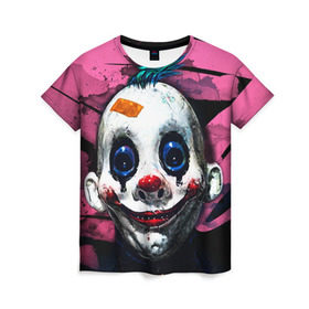 Женская футболка 3D с принтом Клоун в Петрозаводске, 100% полиэфир ( синтетическое хлопкоподобное полотно) | прямой крой, круглый вырез горловины, длина до линии бедер | halloween | злодей | злой | клоун | монстр | хэлоуин