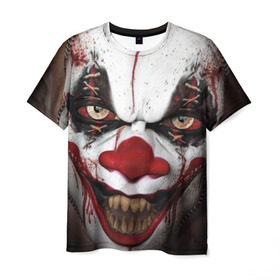 Мужская футболка 3D с принтом Зомби клоун в Петрозаводске, 100% полиэфир | прямой крой, круглый вырез горловины, длина до линии бедер | halloween | злодей | злой | клоун | монстр | хэлоуин