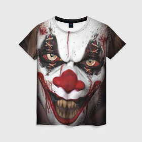 Женская футболка 3D с принтом Зомби клоун в Петрозаводске, 100% полиэфир ( синтетическое хлопкоподобное полотно) | прямой крой, круглый вырез горловины, длина до линии бедер | halloween | злодей | злой | клоун | монстр | хэлоуин