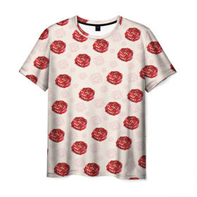 Мужская футболка 3D с принтом Розы в Петрозаводске, 100% полиэфир | прямой крой, круглый вырез горловины, длина до линии бедер | паттерн | цветочный