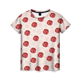 Женская футболка 3D с принтом Розы в Петрозаводске, 100% полиэфир ( синтетическое хлопкоподобное полотно) | прямой крой, круглый вырез горловины, длина до линии бедер | паттерн | цветочный