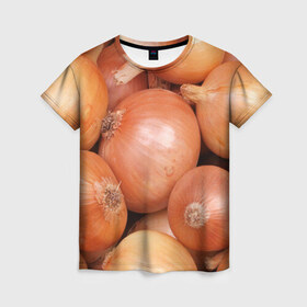 Женская футболка 3D с принтом Лук-лучок в Петрозаводске, 100% полиэфир ( синтетическое хлопкоподобное полотно) | прямой крой, круглый вырез горловины, длина до линии бедер | золотая | лук | луковица | лучок | опарин | ургант | эхлуклучок