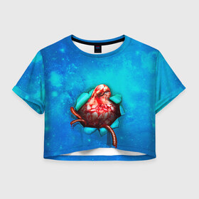 Женская футболка 3D укороченная с принтом Чужой в Петрозаводске, 100% полиэстер | круглая горловина, длина футболки до линии талии, рукава с отворотами | alien | halloween | живот | кишки | хэллоуин | чужой