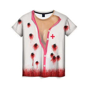 Женская футболка 3D с принтом Костюм медсестры в Петрозаводске, 100% полиэфир ( синтетическое хлопкоподобное полотно) | прямой крой, круглый вырез горловины, длина до линии бедер | зомби
