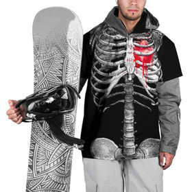 Накидка на куртку 3D с принтом Скелет с сердцем в Петрозаводске, 100% полиэстер |  | halloween | skeleton | кровь | скелет | хэллоуин