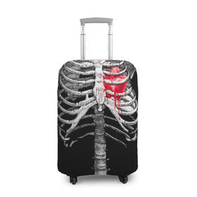 Чехол для чемодана 3D с принтом Скелет с сердцем в Петрозаводске, 86% полиэфир, 14% спандекс | двустороннее нанесение принта, прорези для ручек и колес | halloween | skeleton | кровь | скелет | хэллоуин