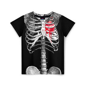 Детская футболка 3D с принтом Скелет с сердцем в Петрозаводске, 100% гипоаллергенный полиэфир | прямой крой, круглый вырез горловины, длина до линии бедер, чуть спущенное плечо, ткань немного тянется | halloween | skeleton | кровь | скелет | хэллоуин