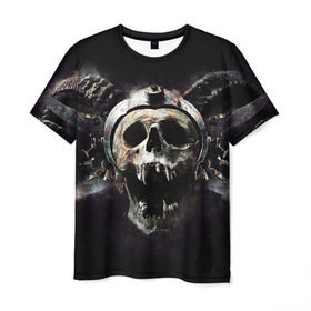 Мужская футболка 3D с принтом Череп с рогами в Петрозаводске, 100% полиэфир | прямой крой, круглый вырез горловины, длина до линии бедер | skull | skulls | череп | черепа
