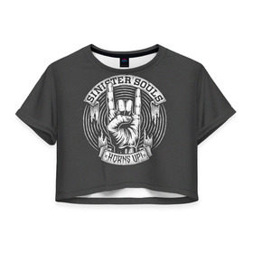 Женская футболка 3D укороченная с принтом Sinister Souls в Петрозаводске, 100% полиэстер | круглая горловина, длина футболки до линии талии, рукава с отворотами | and | dnb | drumm | pirate | sinister souls | station | бэйс | драм | пиратская | синистер | соулс | станция