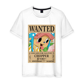 Мужская футболка хлопок с принтом Тони Тони Чоппер в Петрозаводске, 100% хлопок | прямой крой, круглый вырез горловины, длина до линии бедер, слегка спущенное плечо. | one piece | wanted | ван пис | розыск | чоппер