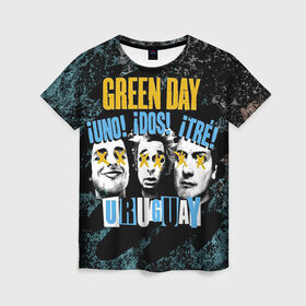 Женская футболка 3D с принтом Green Day в Петрозаводске, 100% полиэфир ( синтетическое хлопкоподобное полотно) | прямой крой, круглый вырез горловины, длина до линии бедер | green day | rock | грин дей | рок