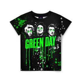 Детская футболка 3D с принтом Green Day в Петрозаводске, 100% гипоаллергенный полиэфир | прямой крой, круглый вырез горловины, длина до линии бедер, чуть спущенное плечо, ткань немного тянется | green day | rock | грин дей | рок