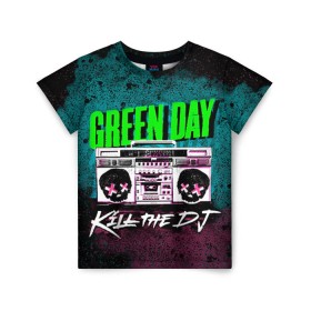 Детская футболка 3D с принтом Green Day в Петрозаводске, 100% гипоаллергенный полиэфир | прямой крой, круглый вырез горловины, длина до линии бедер, чуть спущенное плечо, ткань немного тянется | green day | rock | грин дей | рок