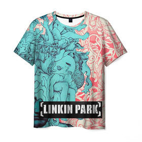 Мужская футболка 3D с принтом Linkin Park в Петрозаводске, 100% полиэфир | прямой крой, круглый вырез горловины, длина до линии бедер | Тематика изображения на принте: linkin park | rock | линкин парк | рок