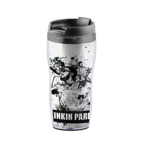 Термокружка-непроливайка с принтом Linkin Park в Петрозаводске, внутренняя часть — пищевой пластик, наружная часть — прозрачный пластик, между ними — полиграфическая вставка с рисунком | объем — 350 мл, герметичная крышка | linkin park | rock | линкин парк | рок