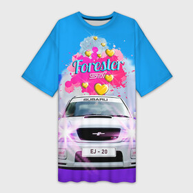 Платье-футболка 3D с принтом Subaru Forester Sti II M в Петрозаводске,  |  | forester | jdm | sti | subaru