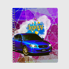 Тетрадь с принтом Subaru Legacy в Петрозаводске, 100% бумага | 48 листов, плотность листов — 60 г/м2, плотность картонной обложки — 250 г/м2. Листы скреплены сбоку удобной пружинной спиралью. Уголки страниц и обложки скругленные. Цвет линий — светло-серый
 | Тематика изображения на принте: b4 | jdm | legacy | subaru