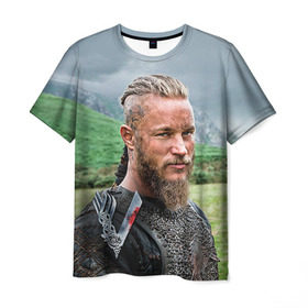 Мужская футболка 3D с принтом Рагнар Лодброк в Петрозаводске, 100% полиэфир | прямой крой, круглый вырез горловины, длина до линии бедер | vikings | вальхалла | викинги | рагнар лодброк | сериалы