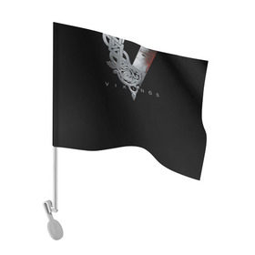 Флаг для автомобиля с принтом Эмблема Викингов в Петрозаводске, 100% полиэстер | Размер: 30*21 см | vikings | вальхалла | викинги | лого | рагнар лодброк | сериалы | эмблема