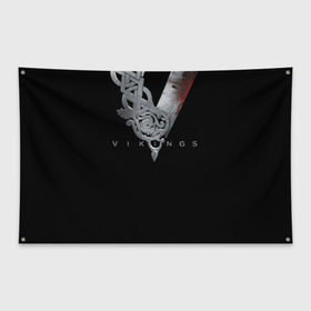 Флаг-баннер с принтом Эмблема Викингов в Петрозаводске, 100% полиэстер | размер 67 х 109 см, плотность ткани — 95 г/м2; по краям флага есть четыре люверса для крепления | vikings | вальхалла | викинги | лого | рагнар лодброк | сериалы | эмблема