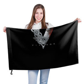 Флаг 3D с принтом Эмблема Викингов в Петрозаводске, 100% полиэстер | плотность ткани — 95 г/м2, размер — 67 х 109 см. Принт наносится с одной стороны | vikings | вальхалла | викинги | лого | рагнар лодброк | сериалы | эмблема