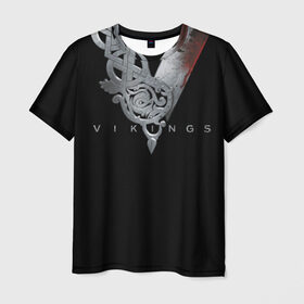 Мужская футболка 3D с принтом Эмблема Викингов в Петрозаводске, 100% полиэфир | прямой крой, круглый вырез горловины, длина до линии бедер | vikings | вальхалла | викинги | лого | рагнар лодброк | сериалы | эмблема