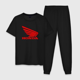 Мужская пижама хлопок с принтом Honda Red в Петрозаводске, 100% хлопок | брюки и футболка прямого кроя, без карманов, на брюках мягкая резинка на поясе и по низу штанин
 | логотипа | хонда