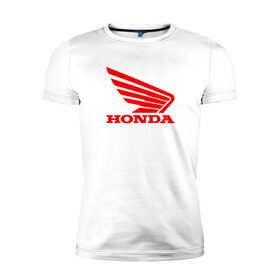 Мужская футболка премиум с принтом Honda Red в Петрозаводске, 92% хлопок, 8% лайкра | приталенный силуэт, круглый вырез ворота, длина до линии бедра, короткий рукав | Тематика изображения на принте: логотипа | хонда