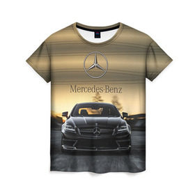 Женская футболка 3D с принтом Mercedes в Петрозаводске, 100% полиэфир ( синтетическое хлопкоподобное полотно) | прямой крой, круглый вырез горловины, длина до линии бедер | amg | benz | mercedes | бенс | бенц | мерседес