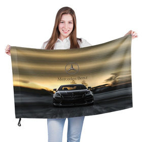 Флаг 3D с принтом Mercedes в Петрозаводске, 100% полиэстер | плотность ткани — 95 г/м2, размер — 67 х 109 см. Принт наносится с одной стороны | amg | benz | mercedes | бенс | бенц | мерседес