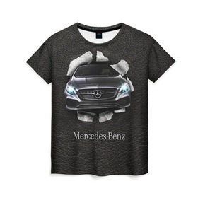 Женская футболка 3D с принтом Mercedes в Петрозаводске, 100% полиэфир ( синтетическое хлопкоподобное полотно) | прямой крой, круглый вырез горловины, длина до линии бедер | amg | benz | mercedes | бенс | бенц | кожа | мерседес