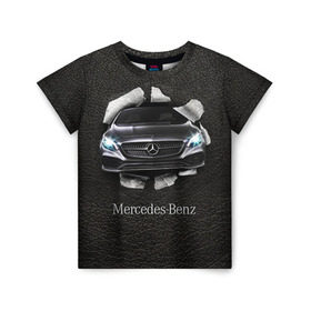 Детская футболка 3D с принтом Mercedes в Петрозаводске, 100% гипоаллергенный полиэфир | прямой крой, круглый вырез горловины, длина до линии бедер, чуть спущенное плечо, ткань немного тянется | amg | benz | mercedes | бенс | бенц | кожа | мерседес