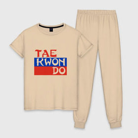Женская пижама хлопок с принтом Taekwondo Россия в Петрозаводске, 100% хлопок | брюки и футболка прямого кроя, без карманов, на брюках мягкая резинка на поясе и по низу штанин | тхэквондо