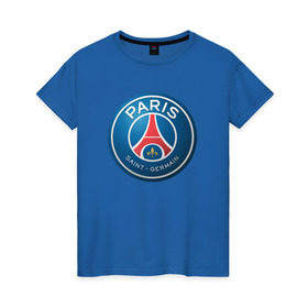 Женская футболка хлопок с принтом Paris Saint Germain в Петрозаводске, 100% хлопок | прямой крой, круглый вырез горловины, длина до линии бедер, слегка спущенное плечо | псж