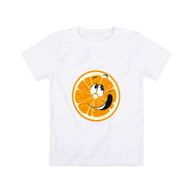 Детская футболка хлопок с принтом Веселый апельсин в Петрозаводске, 100% хлопок | круглый вырез горловины, полуприлегающий силуэт, длина до линии бедер | апельсин | прикольная | рожа | рожица | фрукт