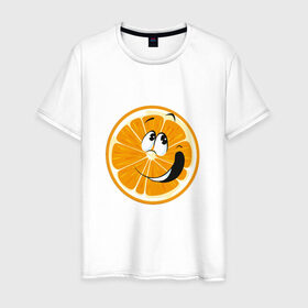 Мужская футболка хлопок с принтом Веселый апельсин в Петрозаводске, 100% хлопок | прямой крой, круглый вырез горловины, длина до линии бедер, слегка спущенное плечо. | апельсин | прикольная | рожа | рожица | фрукт